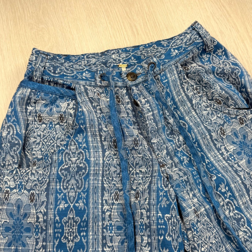 Free People Blue Medallion Stripe Wide Leg Boho Pants Linen Blend Size 0 - Picture 3 of 11